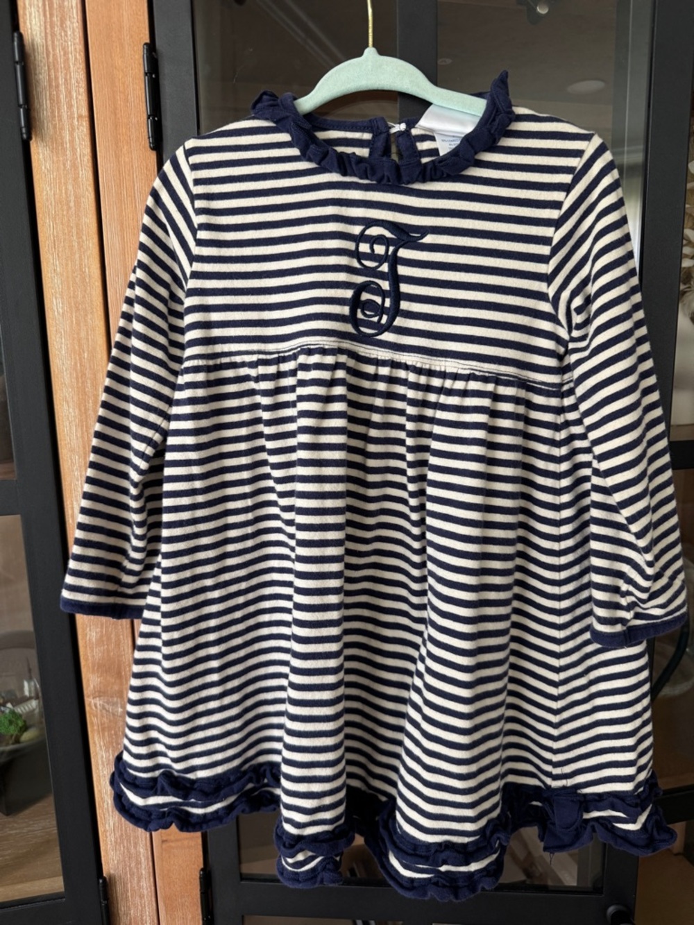 J monogrammed dress embroidered long sleeve striped navy toddler girl june jane